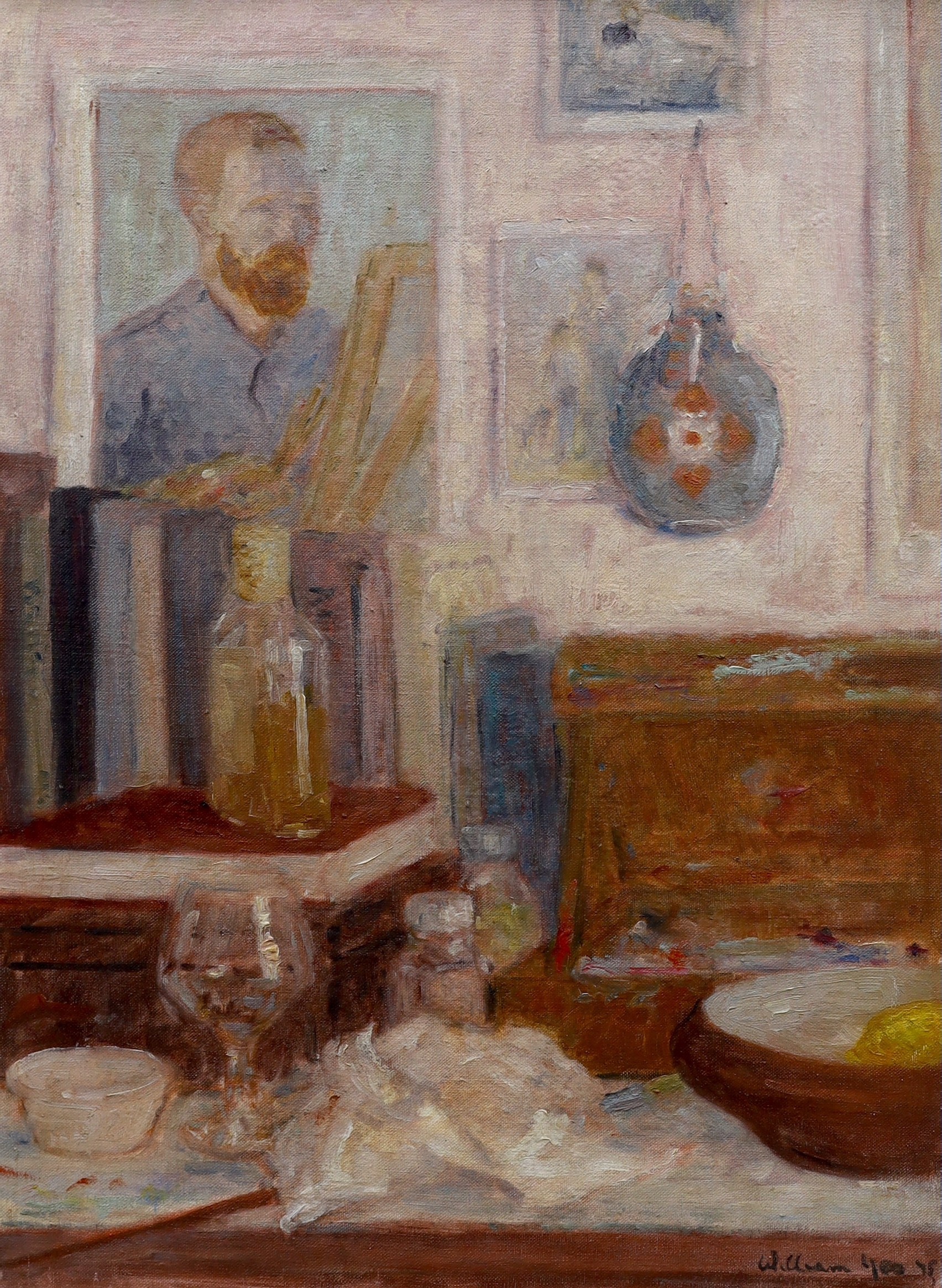 William Yeo (20th C.), oil on board, Still life with Vincent Van Gogh, signed and dated 1975, 60 x 44cm